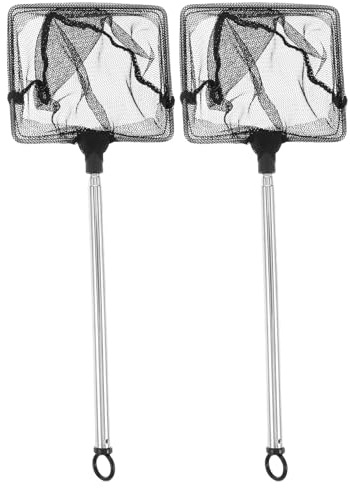SHOWERORO Red Extensible para Peces 2 Unidades Red Cuadrada de Malla Fina para Acuario Pequeña con Mango Ajustable para Limpieza de Peceras y Captura Segura de Gambas y Peces Betta