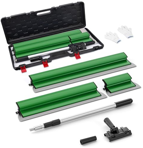 Juego de espátulas de superficie 25 cm, 60 cm y 80 cm, mango de extensión de 76 cm a 160 cm, cuchillo de construcción de acero inoxidable (Conjunto verde)
