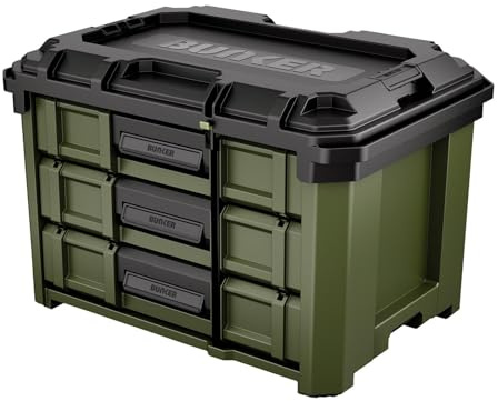 BUNKER Load-Up 3 Drawer Stacking Tool Box 570mm - Heavy-Duty Impact-Resistant Storage, Ball Bearing Drawers, Auto-Lock, Modular Tool System