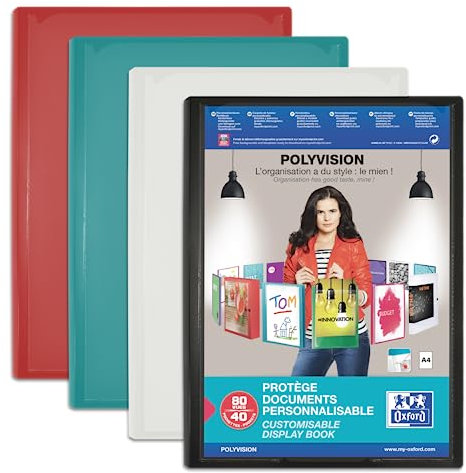 OXFORD Porte Vue Polyvision A4 80 vues / 40 Pochettes Couverture Polypro Opaque Couleur Aléatoire