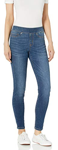 Amazon Essentials Women's Skinny Fit Mid-Rise Stretch Pull-On Jegging with Pockets - Discontinued Colors, Medium Blue, 18 Short