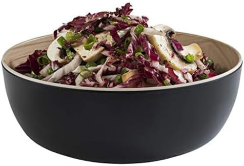 APS „Frida“, nahezu unzerbrechliche, runde Melamin Schüssel, stabile Kunststoff Schale, Ø 21,5 cm x H: 7,5 cm, Salatschüssel, Müslischale, innen Holzoptik, außen schwarz, spülmaschinengeeignet