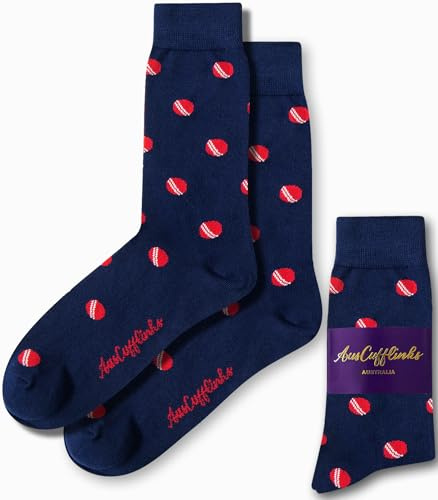 AUSCUFFLINKS Cricket Fan | Cricketer Sock World Cup | Bowler Present for Men | Work Socks for Him | Birthday Prezzie for Guys (Cricket)