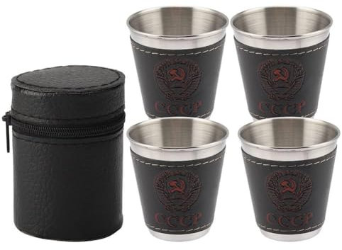4 70ml Vasos De Metal Portátiles, 1.3×2×2.3in Portable Mini Taza De Vino, Taza Café Acero Inoxidable Vasos Con Funda Cuero, Al Aire Libre Camping Taza, Taza De Viaje Copa Vino Con Bolsa Organización