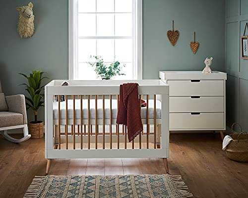 Obaby Maya Mini 2 Piece Nursery Furniture Set – Cot Bed with Changing Unit – Natural Wood