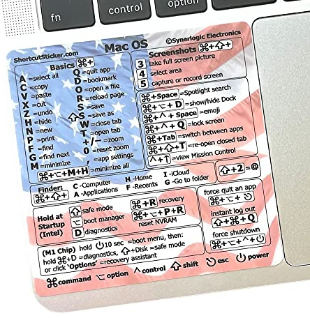 SYNERLOGIC Mac OS Keyboard Shortcut Vinyl Sticker, No-Residue Adhesive, Compatible with 13-16 MacBook Air/Pro/iMac/Mini (US Flag)