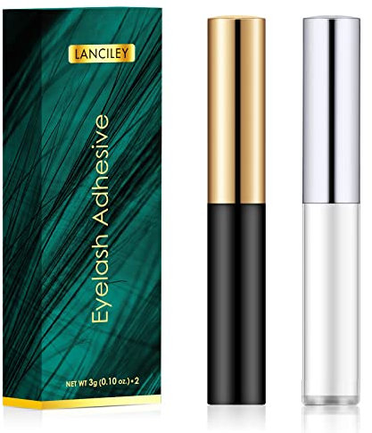 Lanciley Colle Faux Cils Colle a Faux Cils avec Pinceau Applicateur Blanc et Noir Imperméable et de Forte Tenue Faux Cils Colle 3g*2