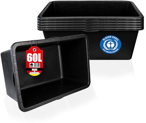 BigDean 5X Mörtelkasten 60 Liter Eckig Miniteich Baueimer - 71 x 40 x 29 cm - Speiswanne Zementwanne Mörtelwanne - Made in Germany - Blauer Engel