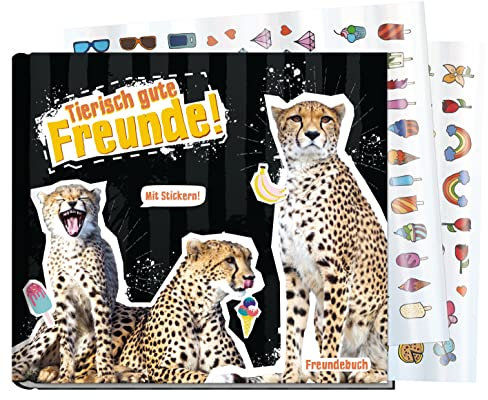 Häfft® Lernfreunde Freundebuch Schule Gepard Hardcover Poesiealbum, witzig & liebevoll gestaltet - mit vielen bunten Stickern - nachhaltig & klimafreundlich