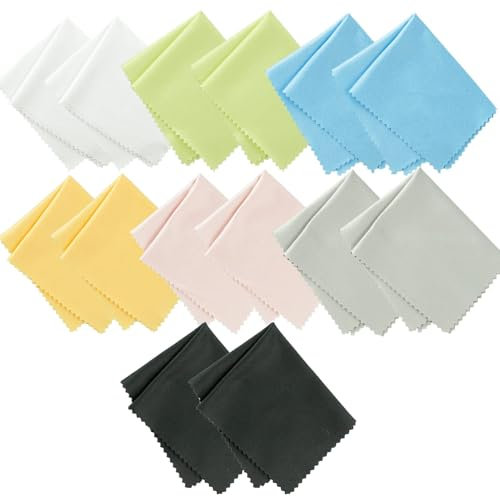 Paquete de 14 paños de limpieza para lentes, 7 x 6 pulgadas, paños de limpieza de microfibra de alta calidad, toallitas de vidrio para lentes de cámara de laptop, iPad, pantallas LCD