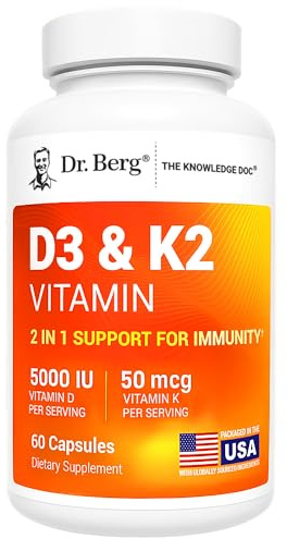 Dr. Berg Maximum Strength 2-in-1 Vitamin D3 K2 5,000 IU | Naturally Derived D3 | 4X Lab-Tested & Verified | High Absorption Formula | K2 D3 Vitamin Supplement - 60 Capsules
