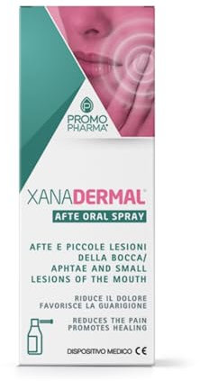 Xanadermal Afte Oral Spray - Gel per afte e piccole lesioni della bocca, lenisce e rigenera - con malva, liquirizia, acido ialuronico e argento colloidale - Spray 15 ml