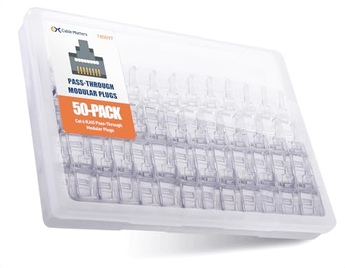 Cable Matters Kabelmatters 50-pack Cat 6-pass Through RJ45-kontakter (Cat 6-ändar/Cat6-kontakt/RJ45-modulära pluggar/Ethernet-pluggar/nätverkskontakt) för solid eller strand UTP Ethernet-kabel
