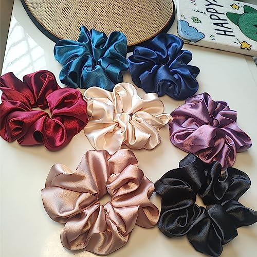 7Pcs Silk Hair Scrunchies for Women, Lengthening Satin Scrunchies for Hair, Soft and Silky Hair Ties Hair Accessories for Women Girls, Won't Snapped Elastic Hair Band Ponytail Holders