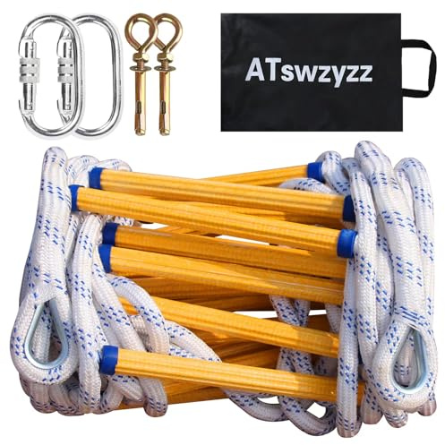 Emergency Fire Escape Ladder,Flame Resistant Safety Rope Ladder with Hooks10FT/13FT/16FT/26FT/32FT/49FT,Fast to Deploy,Easy to Store Withstand Weight up to 2000 pounds(16FT)