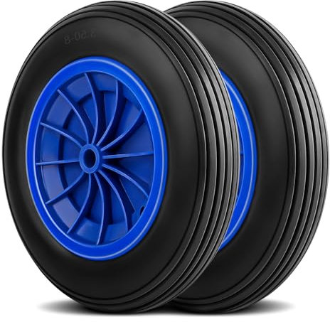 Forever Speed Lot de 2 roues de brouette en caoutchouc plein PU - Anti-crevaison - Pneus de rechange 380 mm/360 mm - Pour brouette coulissante - 360 x 80 mm - 80 kg