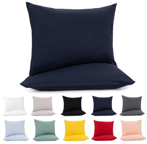 Lotusein Kissenbezug 40x60 cm (2er Set) - Dunkelblau - 100% Jersey Baumwolle 175 g/qm Kissenbezüge - Kissenhülle für Kissen mit Reißverschluss - Oeko-Tex Zertifiziert