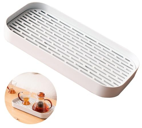 Eabdice Égouttoir à Vaisselle, Égouttoir à Vaisselle à 2 Etages, Support Plateau D'Égouttement, Double Couche Amovible pour Couverts, Tasses pour évacuer l'eau (33 x 16 x 4 cm)