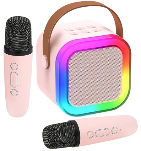 lyanny Machine de karaoké, Haut-Parleur sans Fil avec lumières LED et 2 Microphones sans Fil, Machine à Karaoké pour garçons et Filles