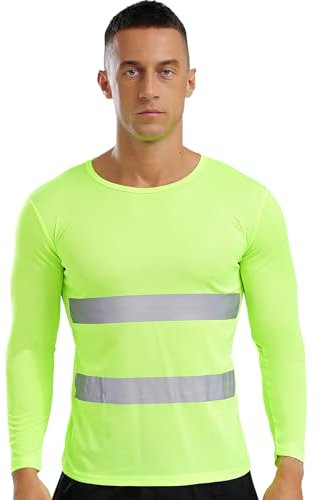 inlzdz Maglietta di Sicurezza Uomo con Protezione di Avvertimento T-Shirt Manica Lunga Felpa ad Alta visibilità Gilet Catarifrangente Abbigliamento da Lavoro Verde 3XL