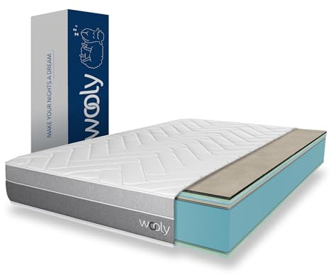 Wooly Original II Matelas 140x190 - Épaisseur 24 cm - Confort Supérieur 12 Couches - Fibre Naturelle de Laine - Mousse à mémoire de Forme - Blue Latex - Réversible - Soutien Mi-Ferme - Fabrication UE