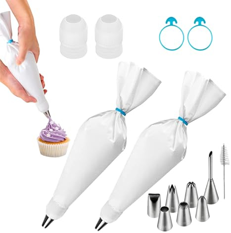 svpfuo 2 mangas pasteleras, mangas pasteleras con boquillas, manga pastelera reutilizables, 7 piezas de caño para laminación adecuada para moldear galletas, jeringas para puntas de tartas, relleno de