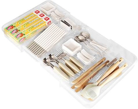 Organisateur de Tiroir Extensible, Range Couverts pour Tiroir, Rangement Tiroirs en Plastique Transparent, Parfait pour Salle de Bain, Coiffeuse, Bureau, Cuisine, Outils et Maquillage