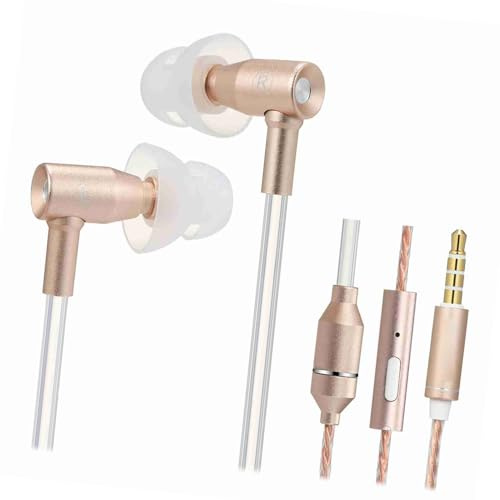 Vroomoto Auriculares Internos Binaurales con Cable de 3,5 Mm, Tubo de Aire Antiradiación, Auriculares para Teléfono con Micrófono, Reducción Radiación, Sonido HD para Todas Las Edades (Oro)