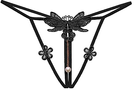 MaNMaNing String Femme Sexy Chic en Dentelle avec Perles Transparent. Culotte Fine Coquine. String De Lingerie Femme Glamour