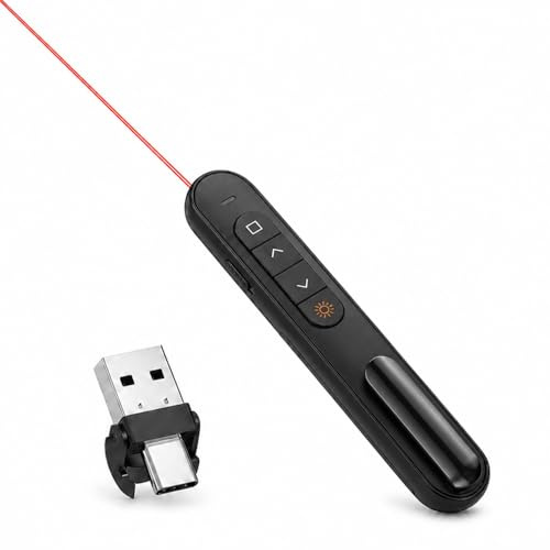 2-in-1 USB Type C Wireless Presentation Clicker for PowerPoint Remote | 2.4GHz Hyperlink Volume Presentation Clicker, 328ft Long Range for PPT, Computer, Laptop, Mac, Office, Meeting