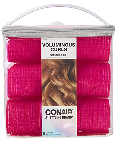 Conair Heatless Curls - Extra Large Hair Rollers - heatless overnight curlers for long lengths - volumized waves - Hot Pink - 9 Count w/storage case