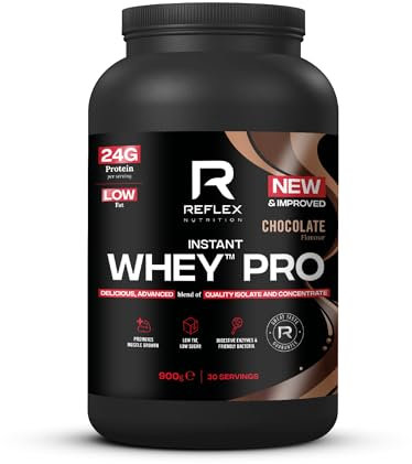 Reflex Nutrition Instant Whey™ Pro - 80% Whey Protein Powder, Low Fat, Low Sugars - Thin Textured Protein Shake for Post Workout Muscle Growth or Tasty Protein Snack (Chocolate, 900g, 30 Servings)