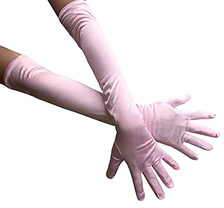 Guantes largos de satén para mujer, estilo codo, para bailes de novia, fiesta de té, iglesia, boda, W-G-1, Rosa, talla única