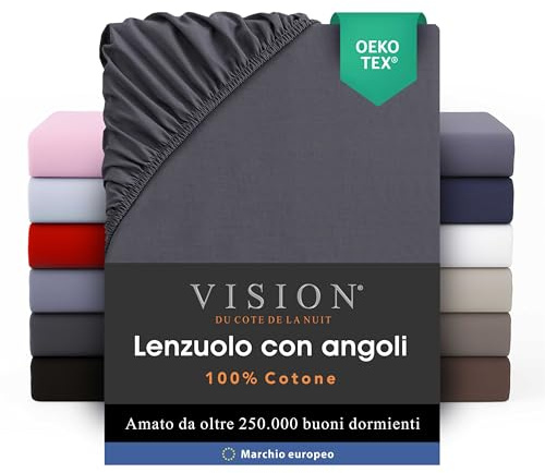 VISION - Påslakan 180 x 200 cm - färger: Antracit - 100% bomull: 57 trådar - 4 elastiska hörn - 30 cm mössa