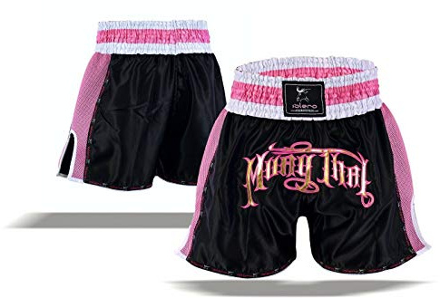 Islero - Pantalones Cortos de Muay Thai para Mujer, Color Rosa, Color Multicolor, tamaño Large