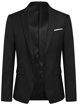 YOUTHUP Herren Sakko Slim Fit Freizeit Modern Anzugjacke für Hochzeit Party Business Abschluss Jackett, Schwarz, XL