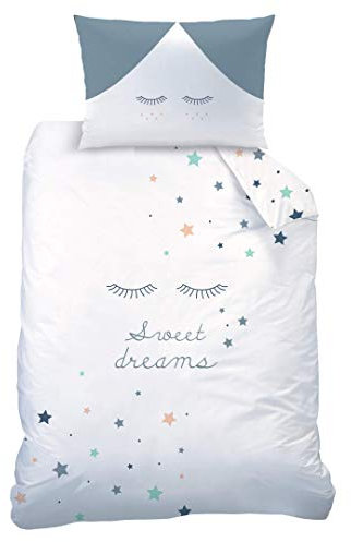 MTOnlinehandel Sterne Babybettwäsche 135x100 Flanell Biber, 1 Kissenbezug 40x60 + 1 Bettbezug 100x135 cm, Sweet Dreams Kinder-Bettwäsche Winterbettwäsche