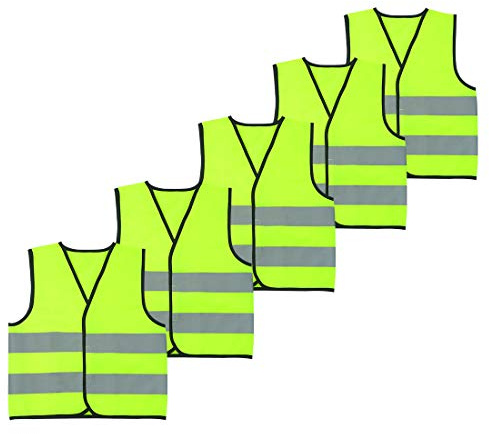 Kids Safety Vest Reflective High Visibility Vest Breathable Traffic Vest Costume Construction Vest Elastic Strap Safety Vest Neon Green Purpose for Running Cycling Jogging 5PCS