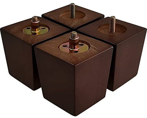 GOSCHE 3 Inch Wood Furniture Feet Sofa Legs Set of 4, Brown Square Couch Legs, Mid Century Modern Dresser Replacement Feet for Chair Armchair Recliner Coffee Table Or Home DIY Projects Bun Feet