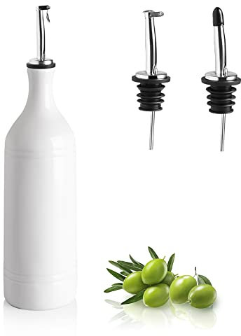 Sweejar Home Grand flacon distributeur d'huile d'olive en céramique opaque protège l'huile pour réduire l'oxydation, convient pour le stockage d'huile, vinaigre, et autres liquides, 680 ml (blanc)