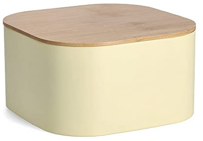 Zeller 25383 Boîte à pain en métal avec couvercle en bambou Jaune env. 26,5 x 26,5 x 14,5 cm