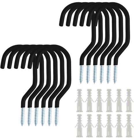 Sinoer 12pcs Crochets de vélo, crochets de rangement de vélo, crochet à vis de vélo de couverture de support de vélo avec 12 tubes d’expansion pour remise, garage, jardin