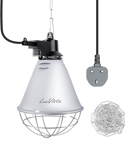 Luxvista Poultry Heat Lamp for Chicks, 250W Infrared Heat Lamp Holder High/Low Swtich with 2.5M Wire and 2M Suspension Chain, Infrared Heat Lamp Holder for Poultry, Brooding Chicks, Kennel (No Bulb)
