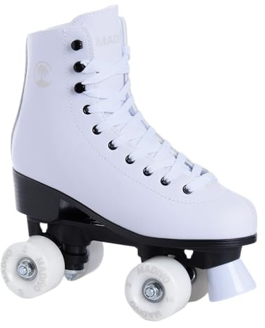 MADIVO Pattini a rotelle da donna, stile retrò, con cuscinetti a sfera ABEC-7, colore bianco, misura 4, ruote in poliuretano da 32 mm