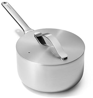 Caraway Stainless Steel Sauce Pan (3 Qt) - 5-Ply Stainless Steel - Oven Safe & Stovetop Agnostic - Non Toxic, PTFE & PFOA Free