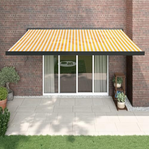 ARKEM Tenda Retrattile Gialla e Bianca 4,5x3 m in Tessuto e Alluminio,Tenda da Sole per Esterno Avvolgibile, Tenda da Sole a Bracci Estensibili con Telaio in Alluminio, Tettuccio Resistente al Sole e