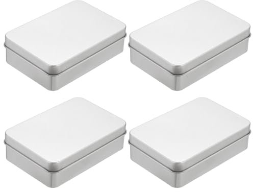 ZEACCT 4-Piece Rectangular Metal Tin Set - Hinged Storage Containers for Candy, Jewelry & Small Items, Empty Tinplate Boxes with Secure Latch, Versatile Home Organization Solution