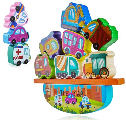 Generisch Stapelspiel Holzspielzeug,Balance Spiel Kinder,Stapeln Bausteine,Holzauto Stapelspiel,Motorikspiel Holzspielzeug Stapelspielzeug,Montessori Stapelspiel für Kinder ab 3 4 5 Jahren Lernspiele