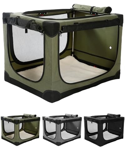Veraste 33 L x 25 W x 25 H Collapsible Travel Dog Crate, Portable Soft Dog Kennel for Medium Large Dogs up to 60 lbs, 4-Door Foldable Travel Crate with Durable Mesh & Storage BagGreen