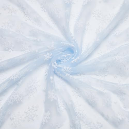 BENECREAT 100 x 176 cm snöflinga tyll tyg ljusblå organza-tyg med snöflinga mönster i sammet för klädtillbehör klänning slöjor juldekorationer gardin